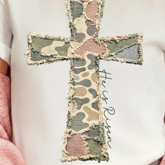 Patchwork Cross Tee, Quilted Bunny Coquette Easter Tee - Picture 2 of 4